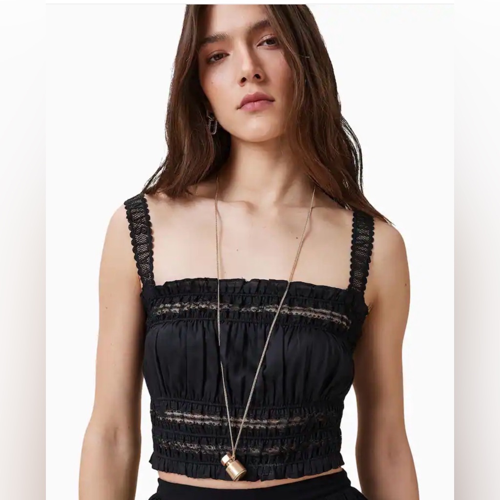 Allsaints Black Lace-Detail Cropped Tank